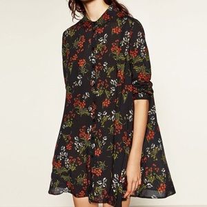 Zara La Fleur Button Up Shirt Dress Floral Size M
